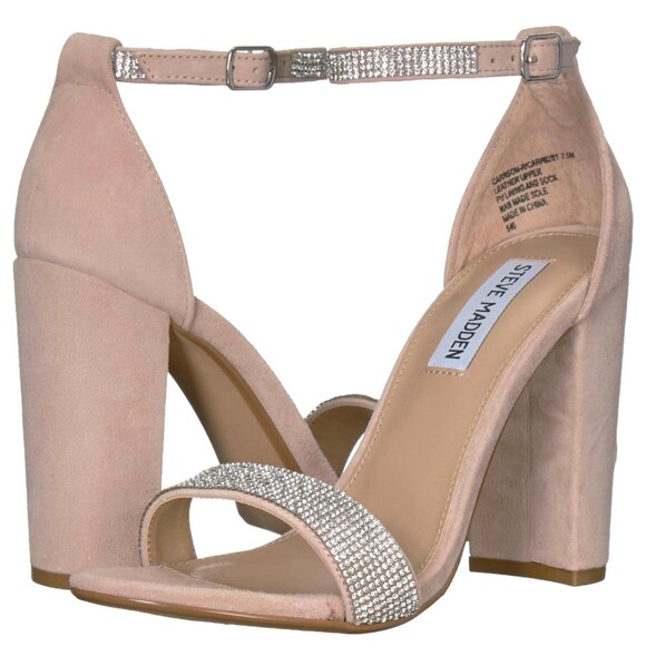 Steve Madden Carrson Rhinestone Leather Suede Ankle Strap Block Heel Sandal 8 - Picture 2 of 12